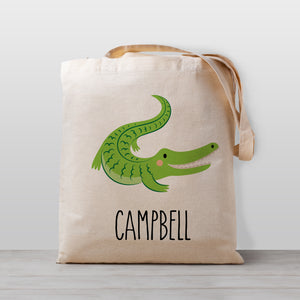 Crocodile Tote Bag, Personalized with your child's name. 100% Cotton Canvas. Perfect for daycare, preschool, church, kindergarten, or as a library book bag