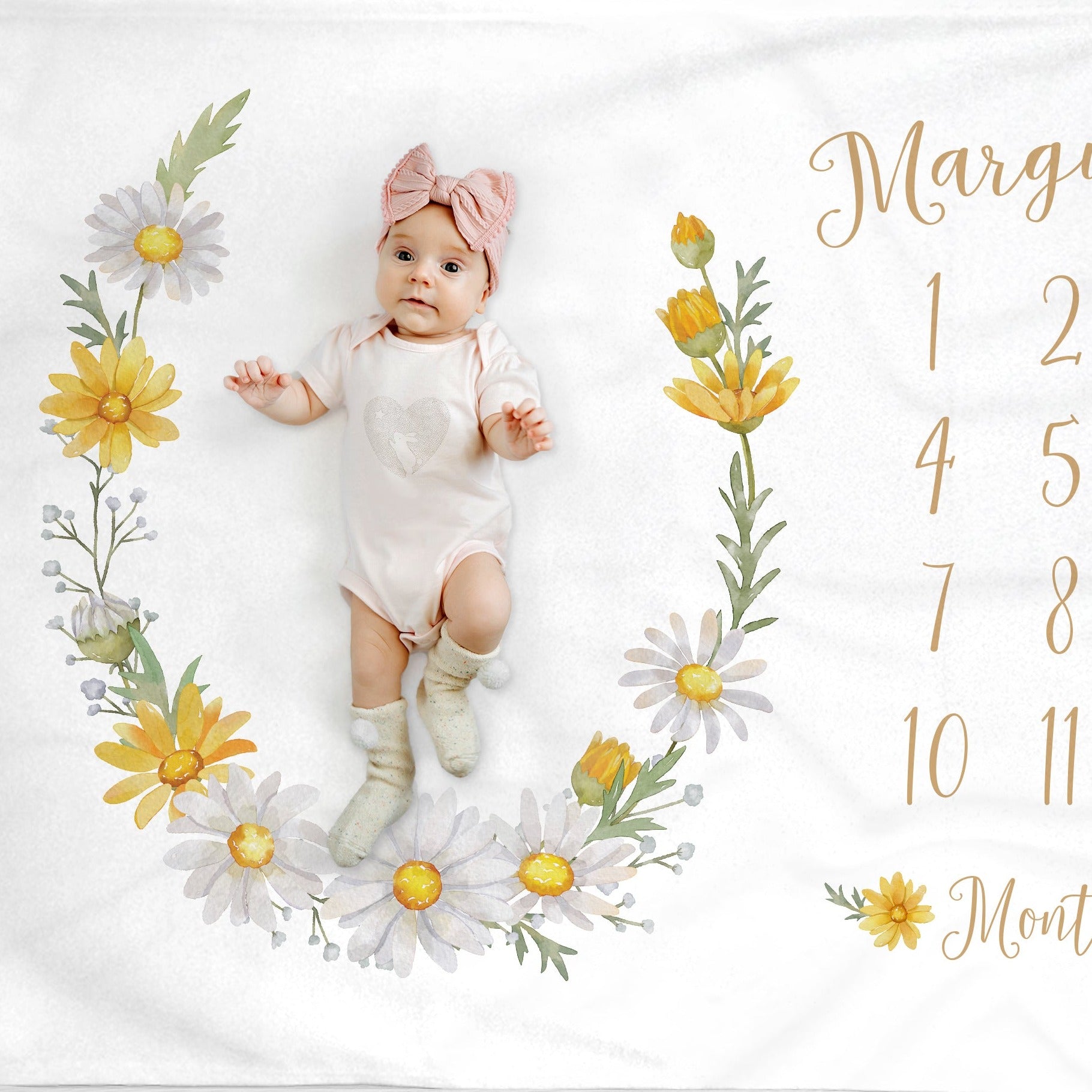 Daisy Milestone Baby Blanket, Track growth, baby girl floral, personalized