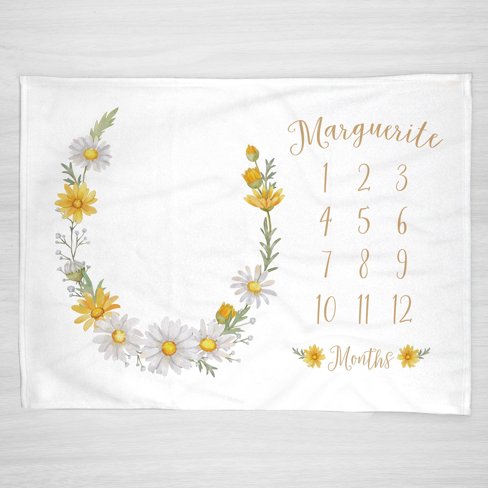 Daisy Milestone Baby Blanket, Track growth, baby girl floral, personalized