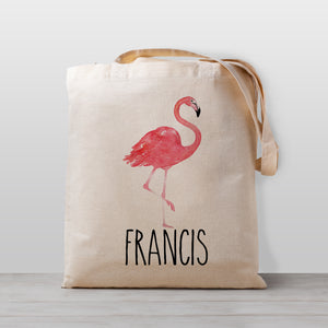 Flamingo tote bag for kids,  personalized with your child's name. Use for daycare, preschool, kindergarten, library books, etc.