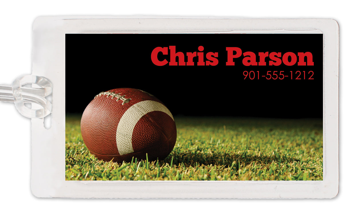 Football bag tag, thick lamination, personalized with your name