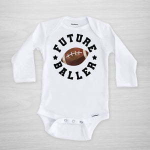 Future Baller Football Gerber Onesie®. You can leave a note and specify team colors for the text. Otherwise, the print will be black as shown.&nbsp;