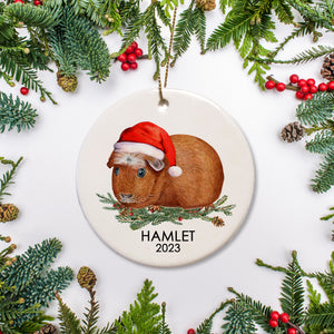 A special ornament for a special guinea pig. This is ceramic and includes a name and date for a  white crested guinea pig