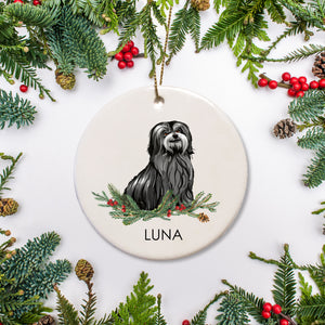 Havanese Christmas Ornament, Black dog, personalized with your pet's name, makes a great gift for a puppy's first christmas or a pet memorial