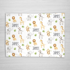 Baby blanket with jungle animal pattern personalized with your child's name