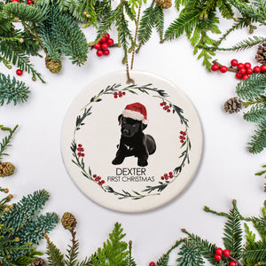 Black Labrador Retriever Puppy Christmas Ornament, Puppy's First Christmas, Personalized