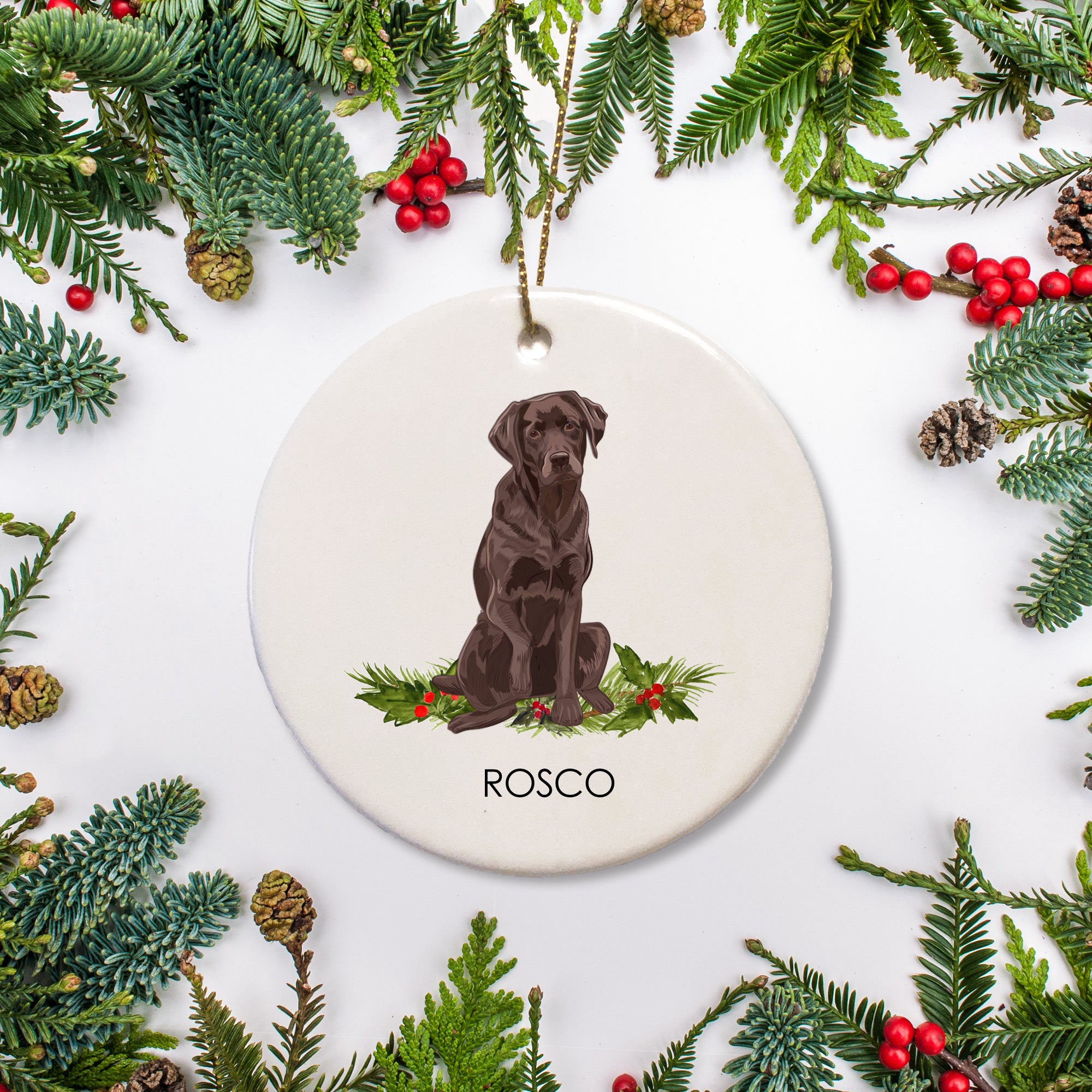 Dog Personalized Christmas Ornament, featuring your chocolate brown lab labrador pet dogt