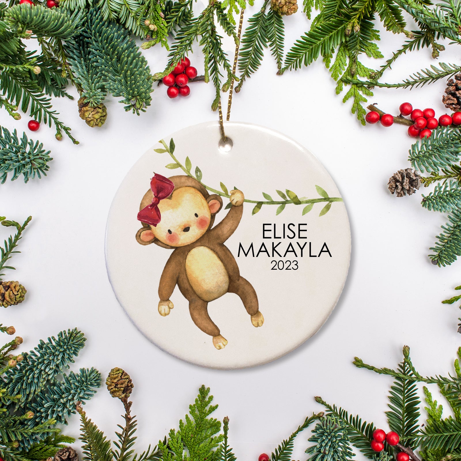 Girl Monkey Christmas Ornament