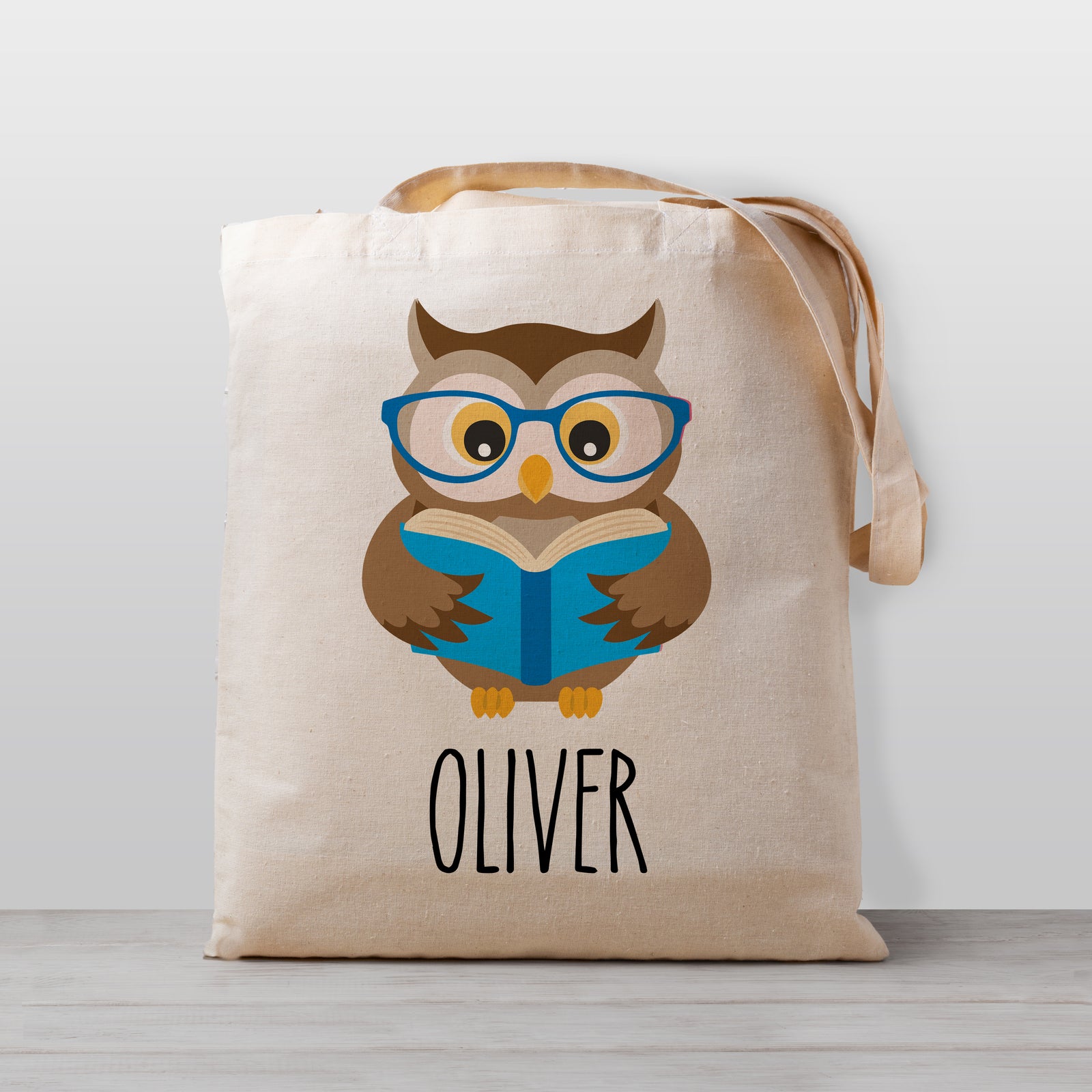 Owl with Book Tote Bag (Blue)