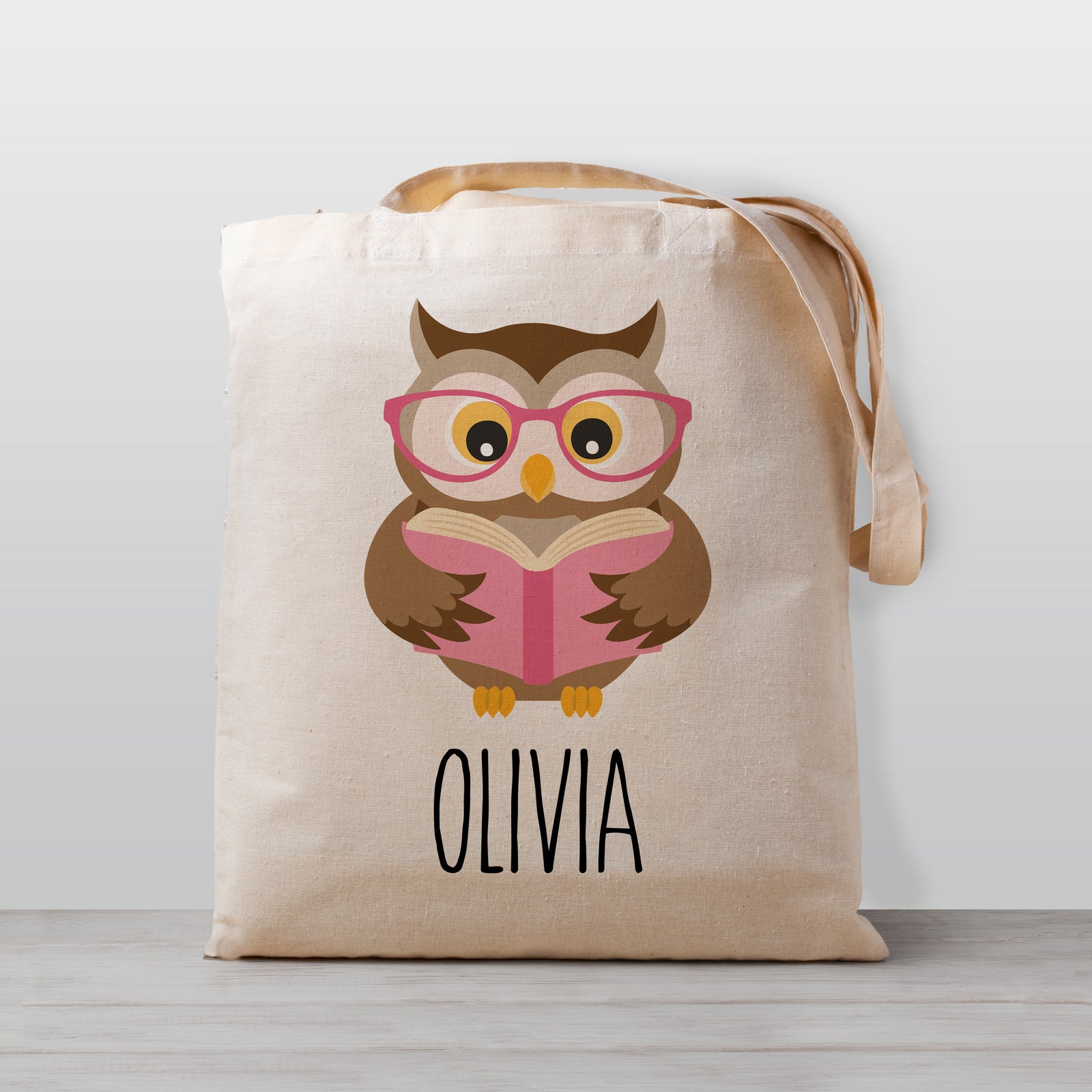 Owl with Book Tote Bag (Pink)
