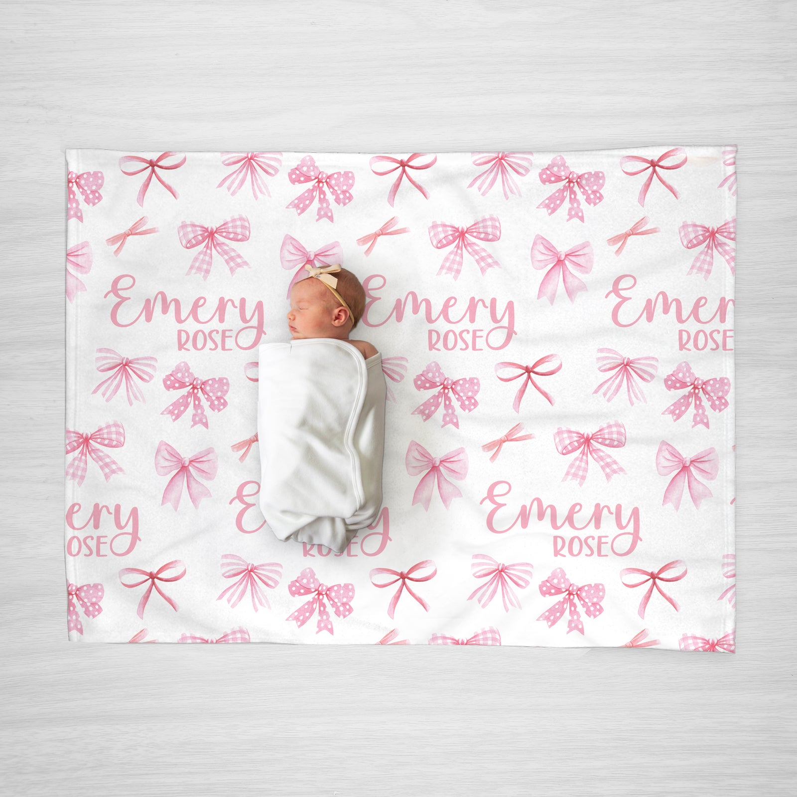 Pink Bow Personalized Blanket for babies and little girls, toddler