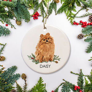 Orange Pomeranian dog personalized Christmas ornament, ceramic