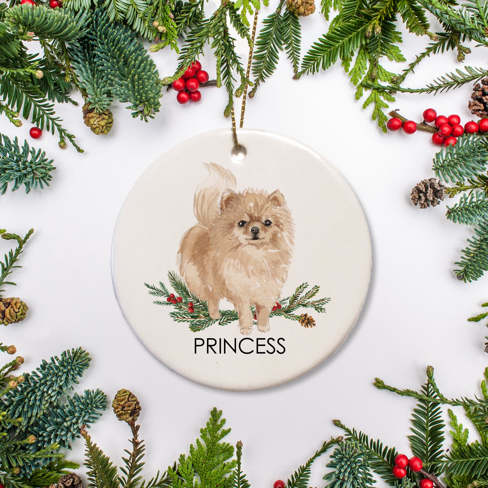 Cream Pomeranian Dog Personalized Christmas Ornament