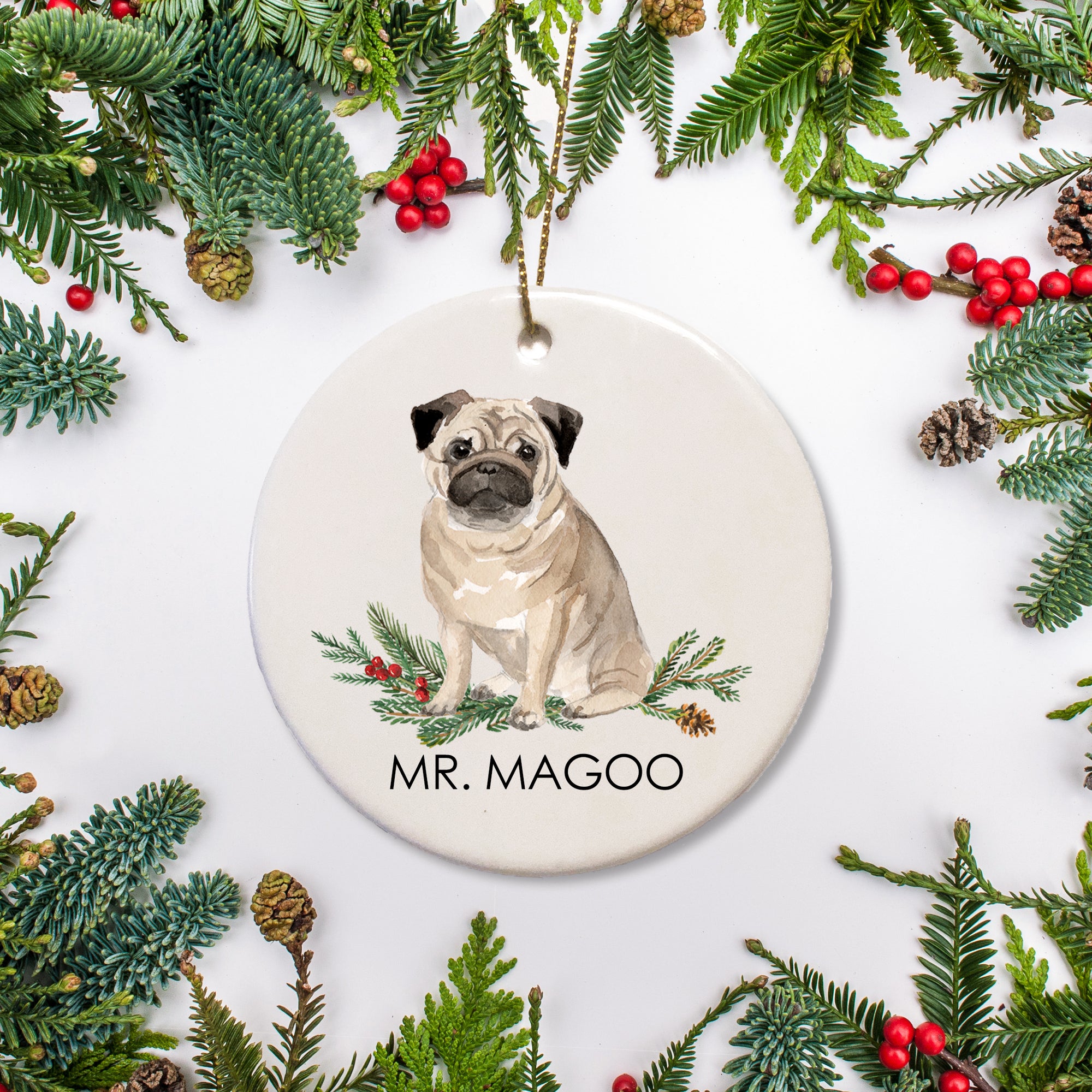 Pug Personalized Christmas Ornament