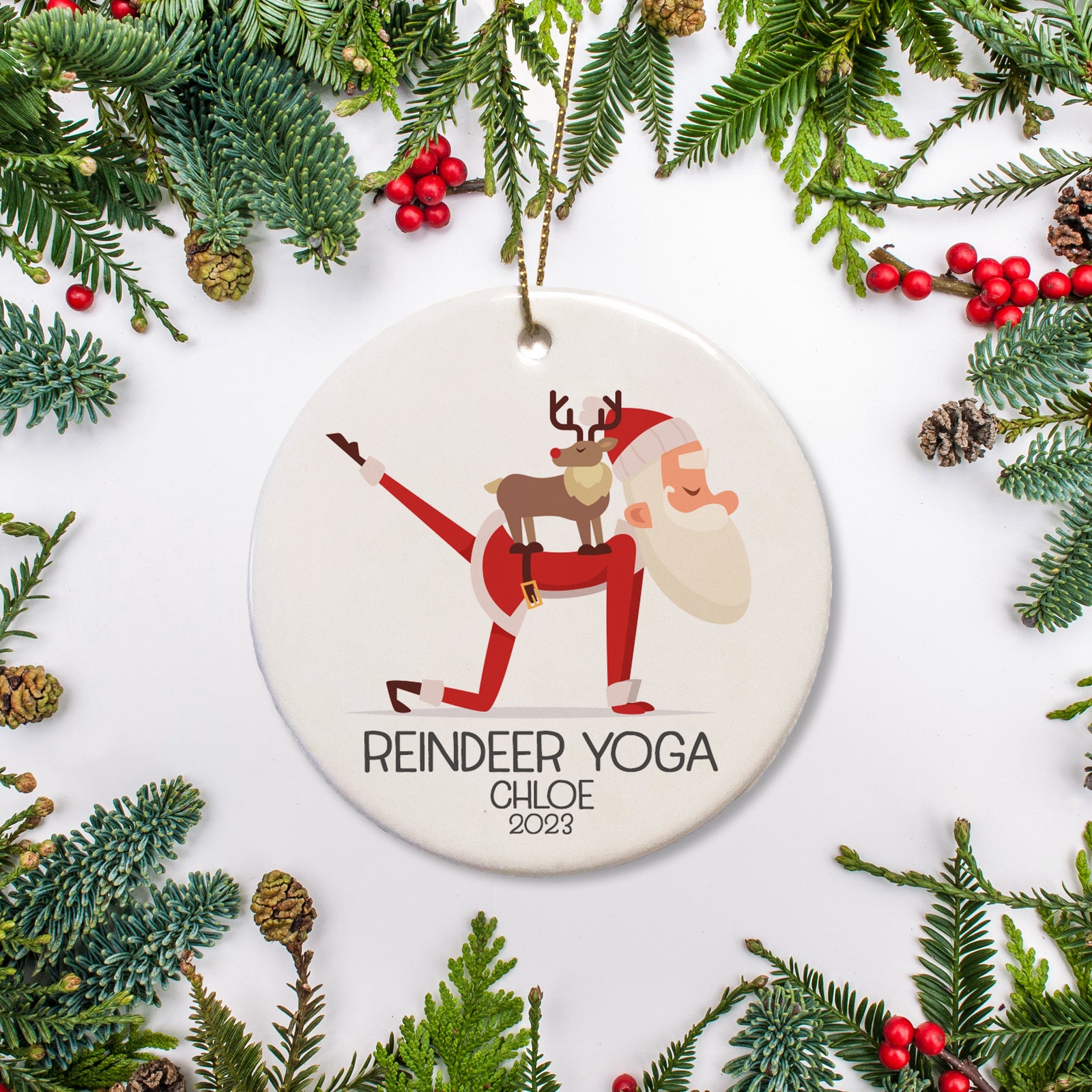 Personalized Christmas Ornament | Santa Yoga | Goat Yoga | Reindeer Yoga Ornament | PIPSY.COM