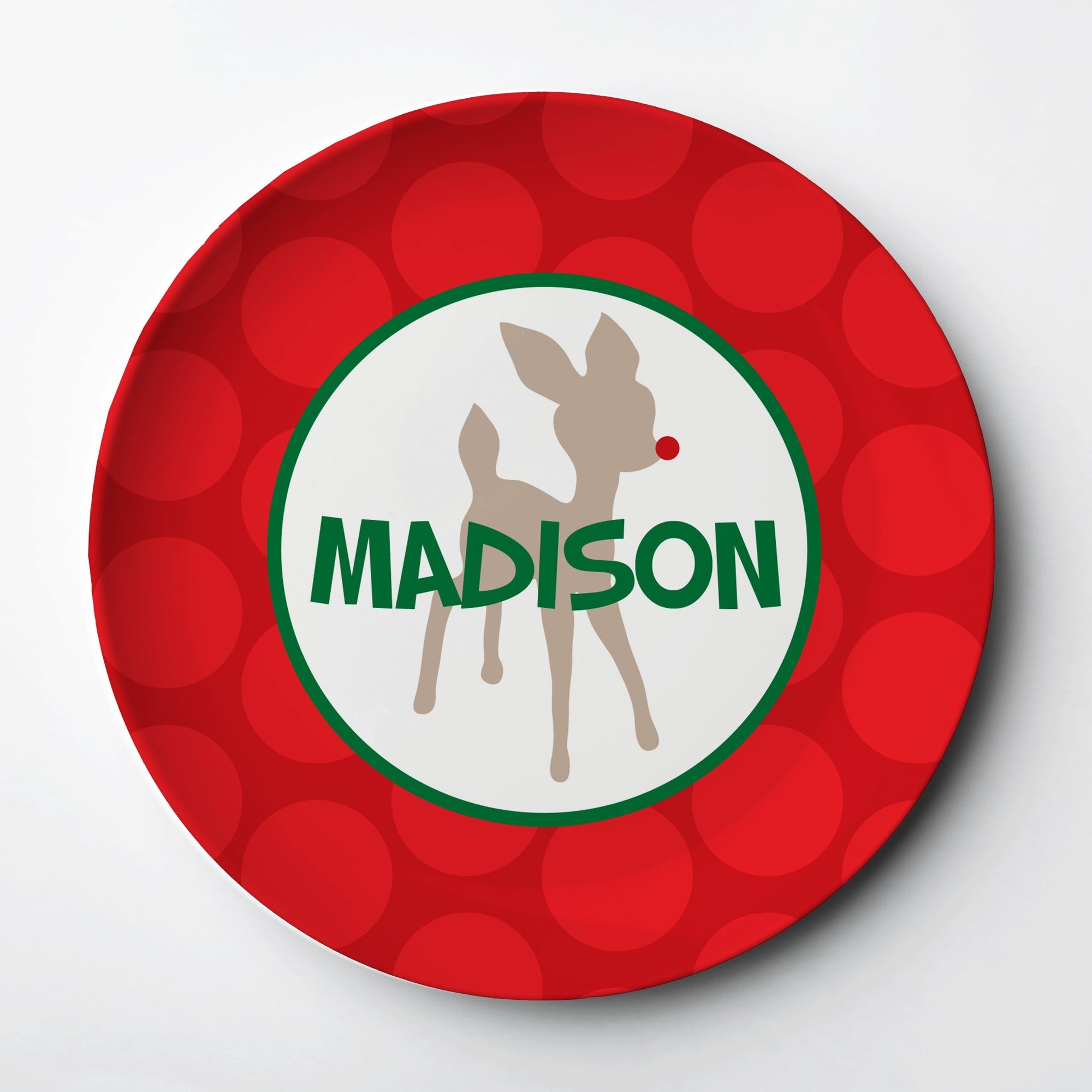 Rudolph the Red Nosed Reindeer custom personalized Christmas Polymer Plate, personalized kid plate, will last for years, FDA food safe certified, dishwasher and microwave safe