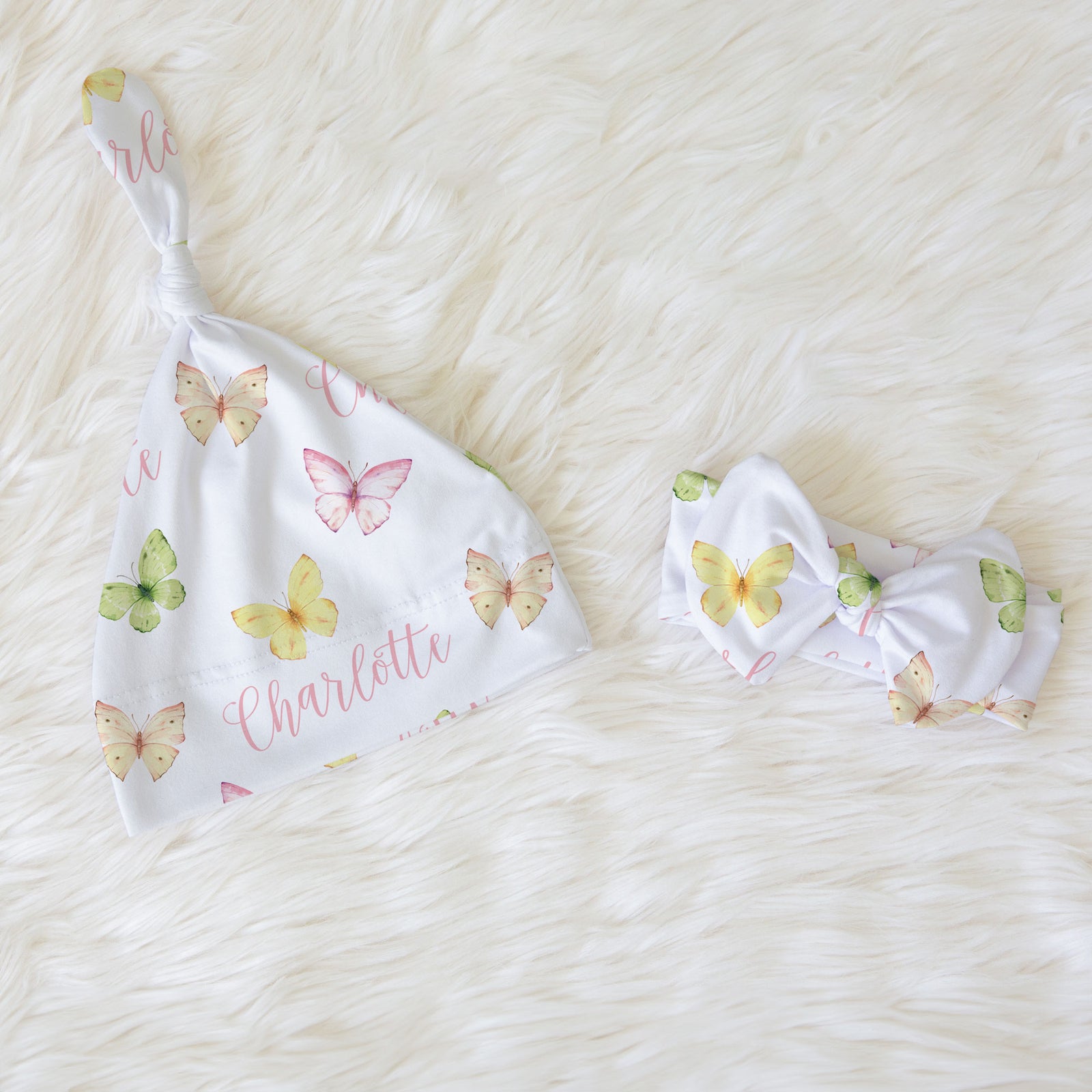 Girl swaddle blanket with matching headband, stretchy jersey knit