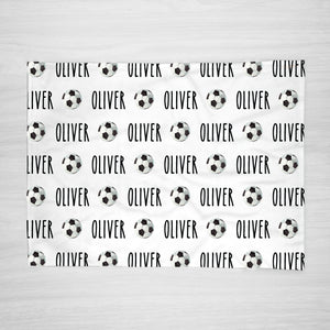Soccer Name Blanket, personalized with your son or daughter's name, soft fleece, football, futbol