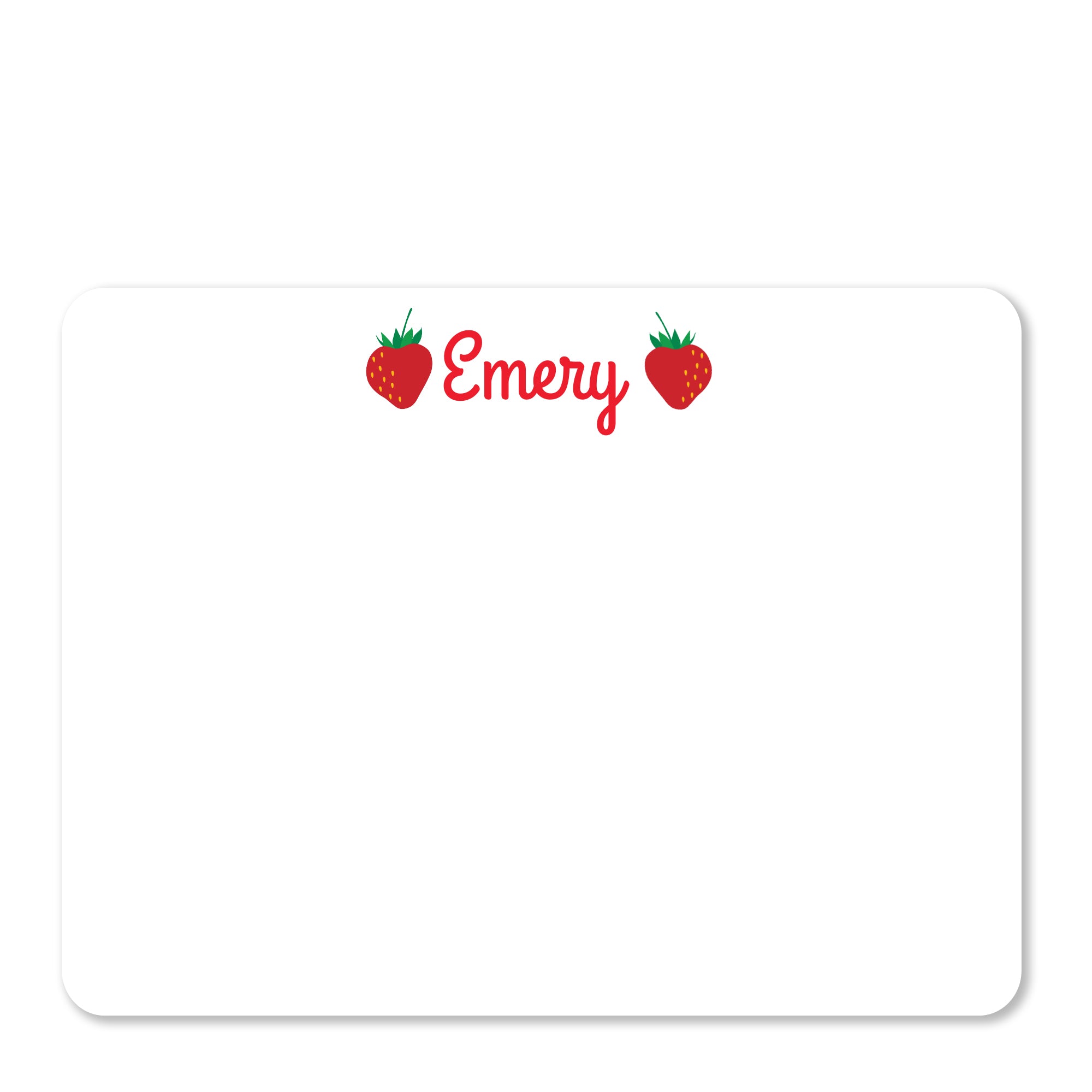 Strawberry stationery - thank you note cards to match a strawberry party theme, ultra heavy cardstock with 2 sided printing, comes with white envelopes, front view