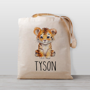 Tiger tote bag, personalized, 100% natural cotton canvas