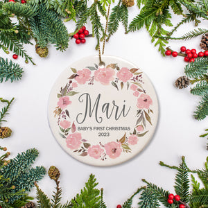 Watercolor Wreath soft pink personalized Christmas Ornament | Pipsy.com