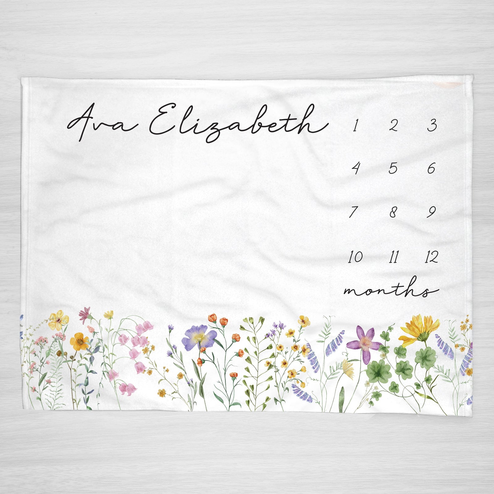 Wildflower Milestone Blanket for a baby girl, vintage style, bohemian floral, personalized, soft fleece