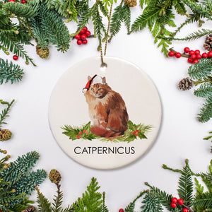 This personalized ornament features a yellow long hair Norwegian forest cat. A great gift for any cat lover or way to commemorate your fur baby's first Christmas. The back can include a special message about your cat, rescue dates, or a note that it's your kitten's first Christmas!