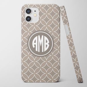 iPhone 15 case, neutral, modern circles, personalized with your monogram