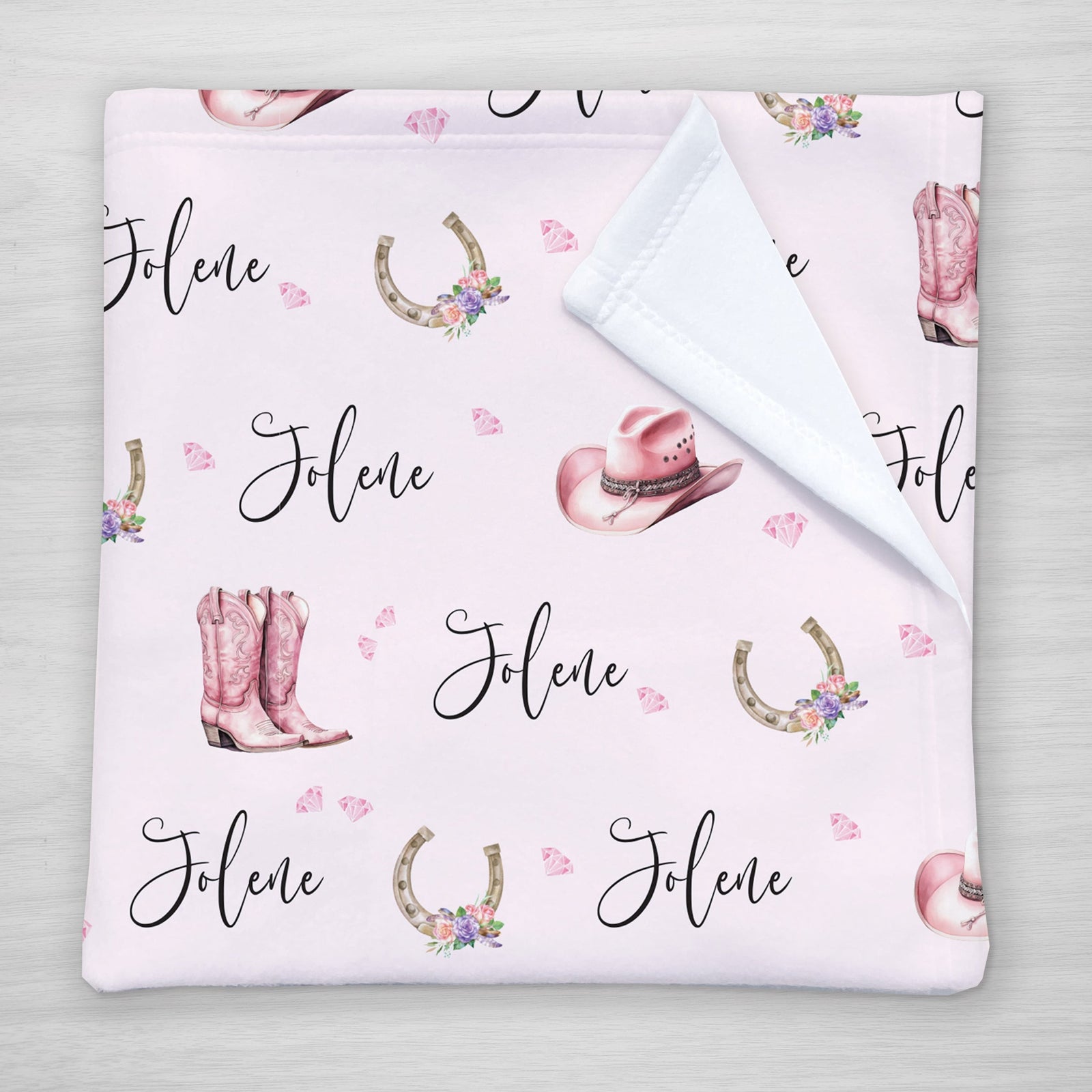 Pink Cowgirl Baby name blanket, personalized