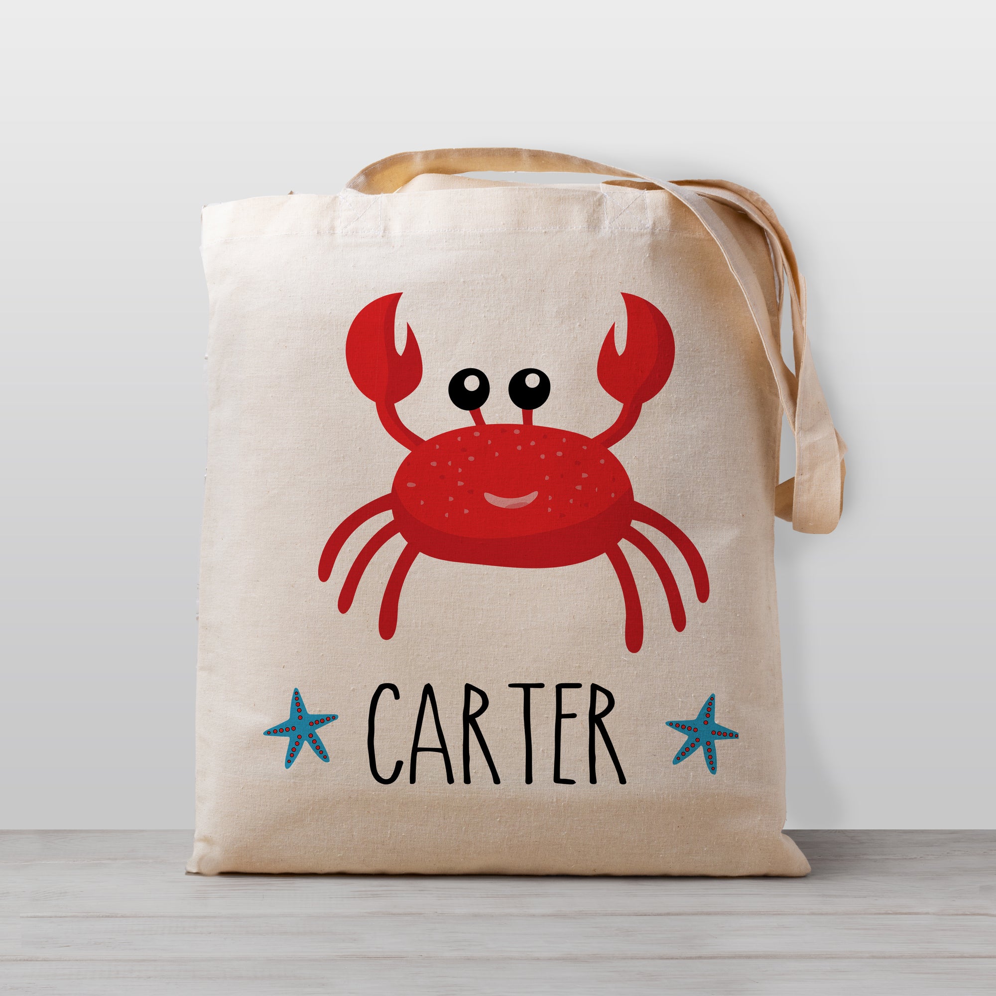 Cute crab tote bag, perfect to carry your little ones things to the beach or pool. Makes a great library book bag or a tote for daycare, preschool, or kindergarten, 100% cotton canvas