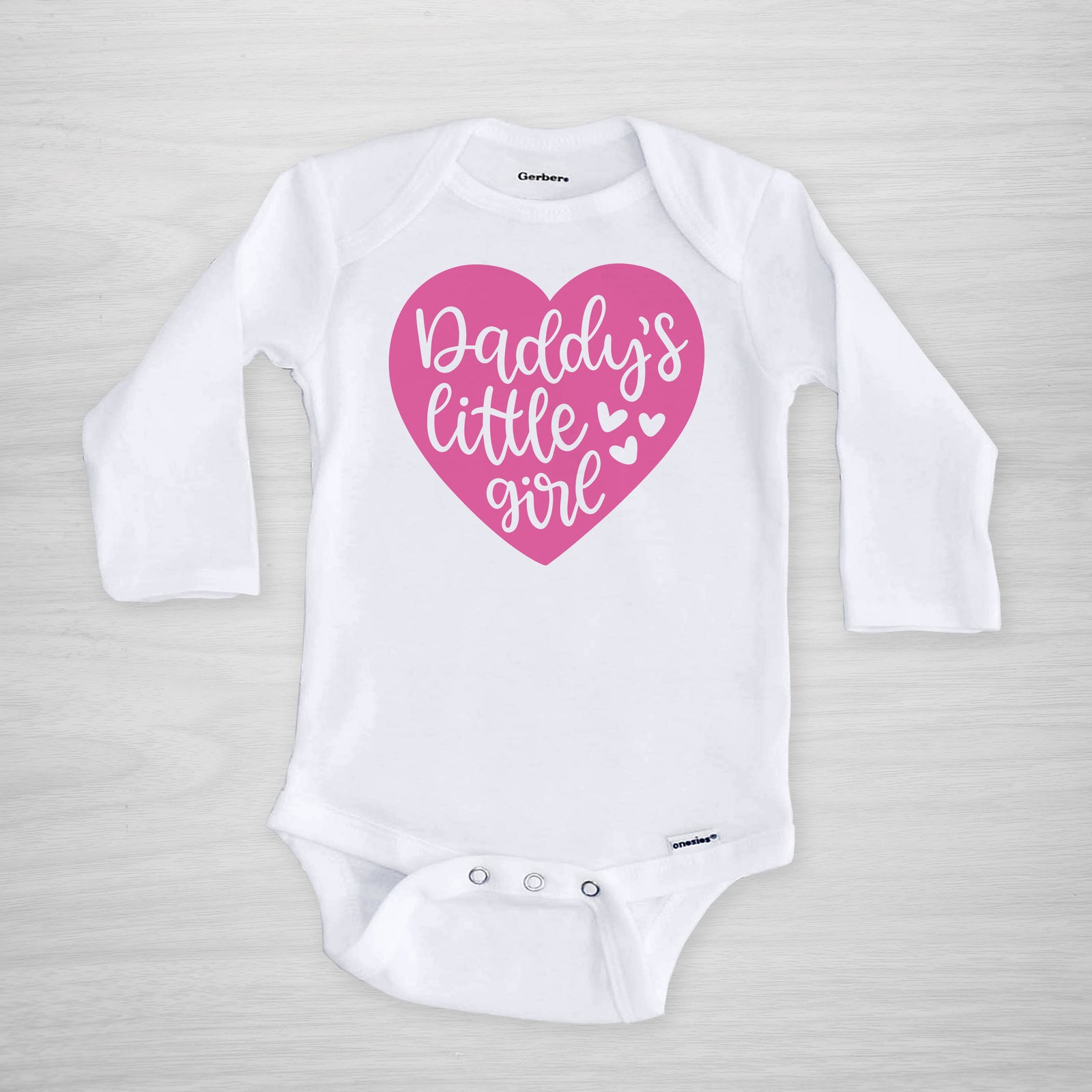 Daddy's Little Girl Onesie, with a hot pink heart, perfect for father's day or year- round, long sleeved