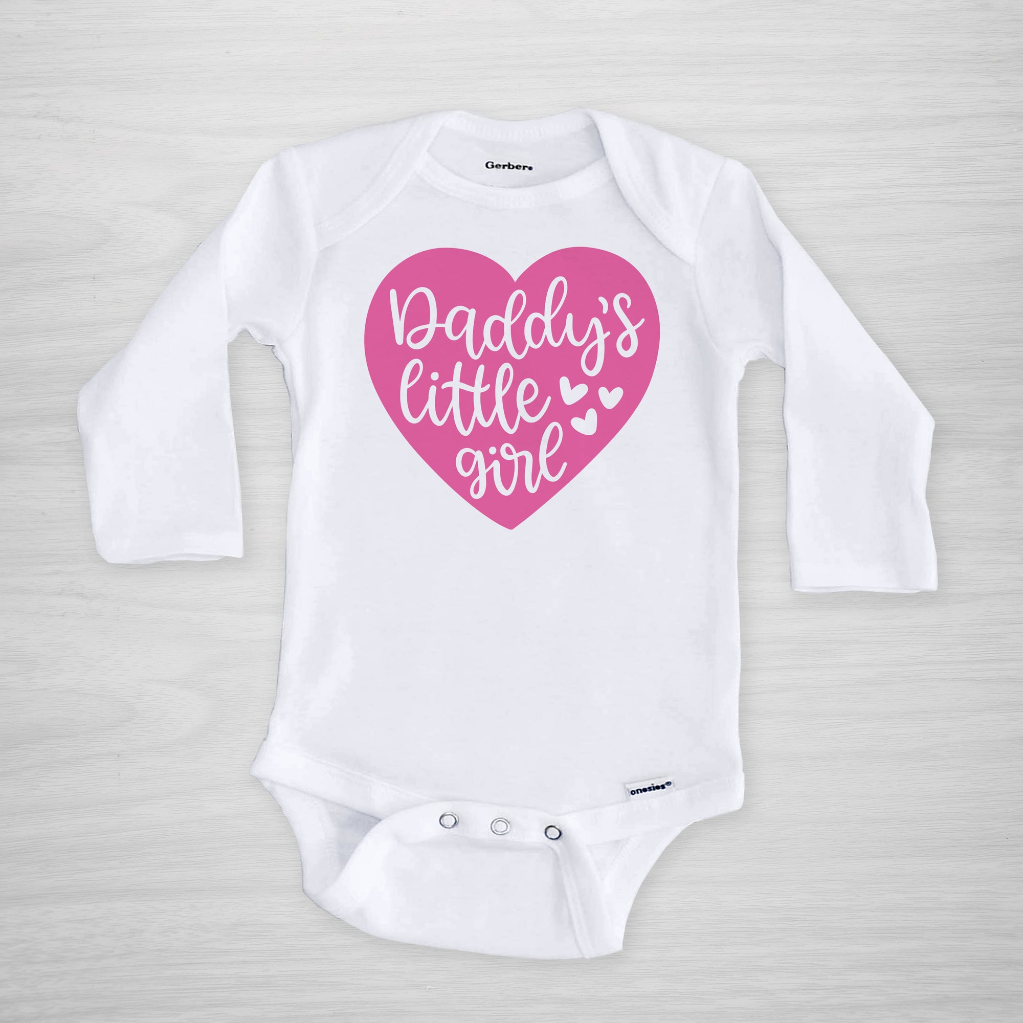 Daddy's Little Girl Onesie, with a hot pink heart, perfect for father's day or year- round, long sleeved