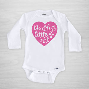 Daddy's Little Girl Onesie, with a hot pink heart, perfect for father's day or year- round, long sleeved