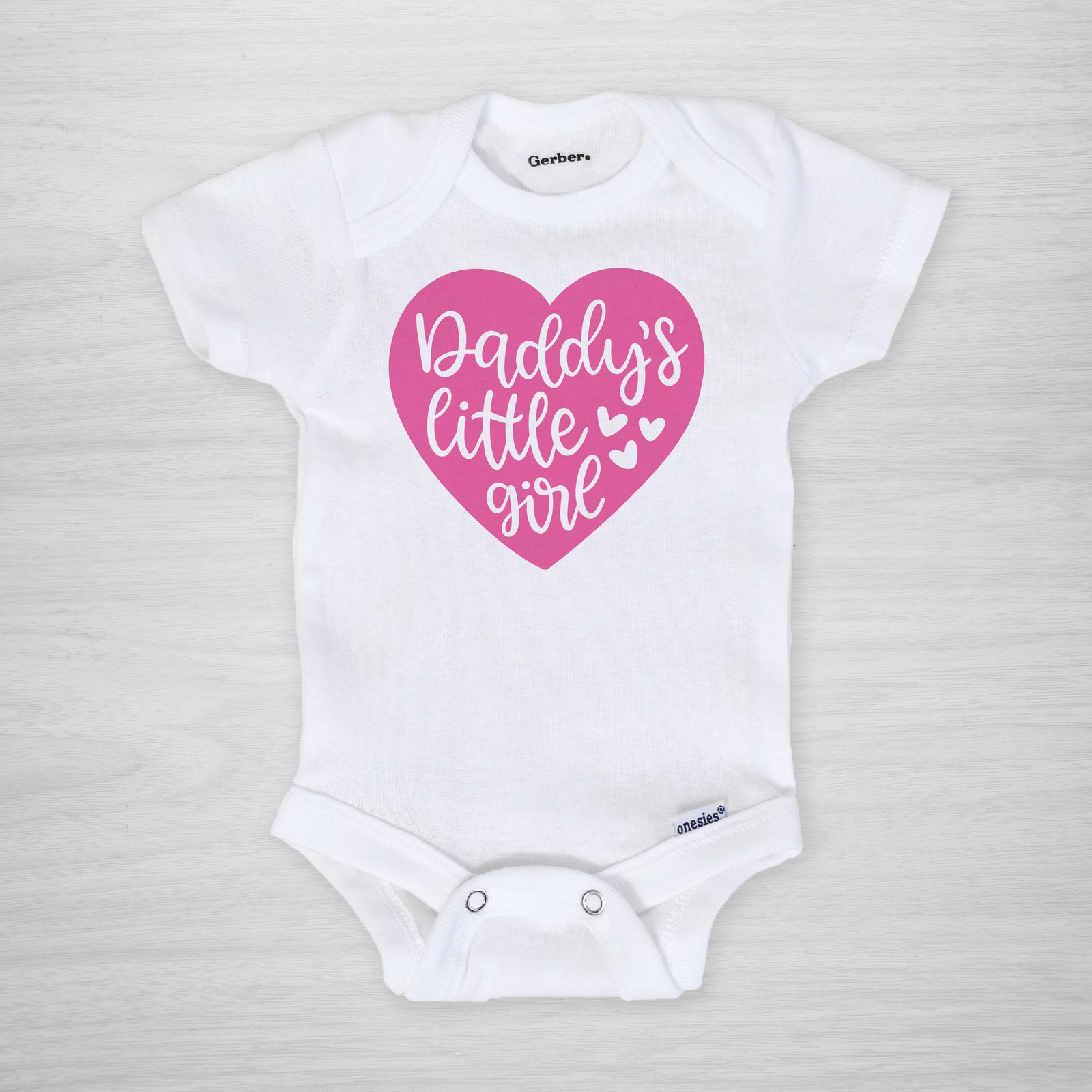 Daddy's Little Girl Onesie, with a hot pink heart, perfect for father's day or year- round, long sleeved