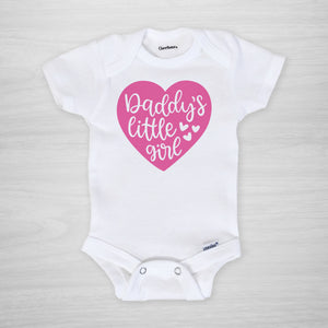 Daddy's Little Girl Onesie, with a hot pink heart, perfect for father's day or year- round, short sleeved