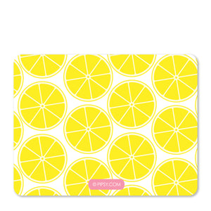 lemon thank you notecards stationery, yellow and pink, back pattern