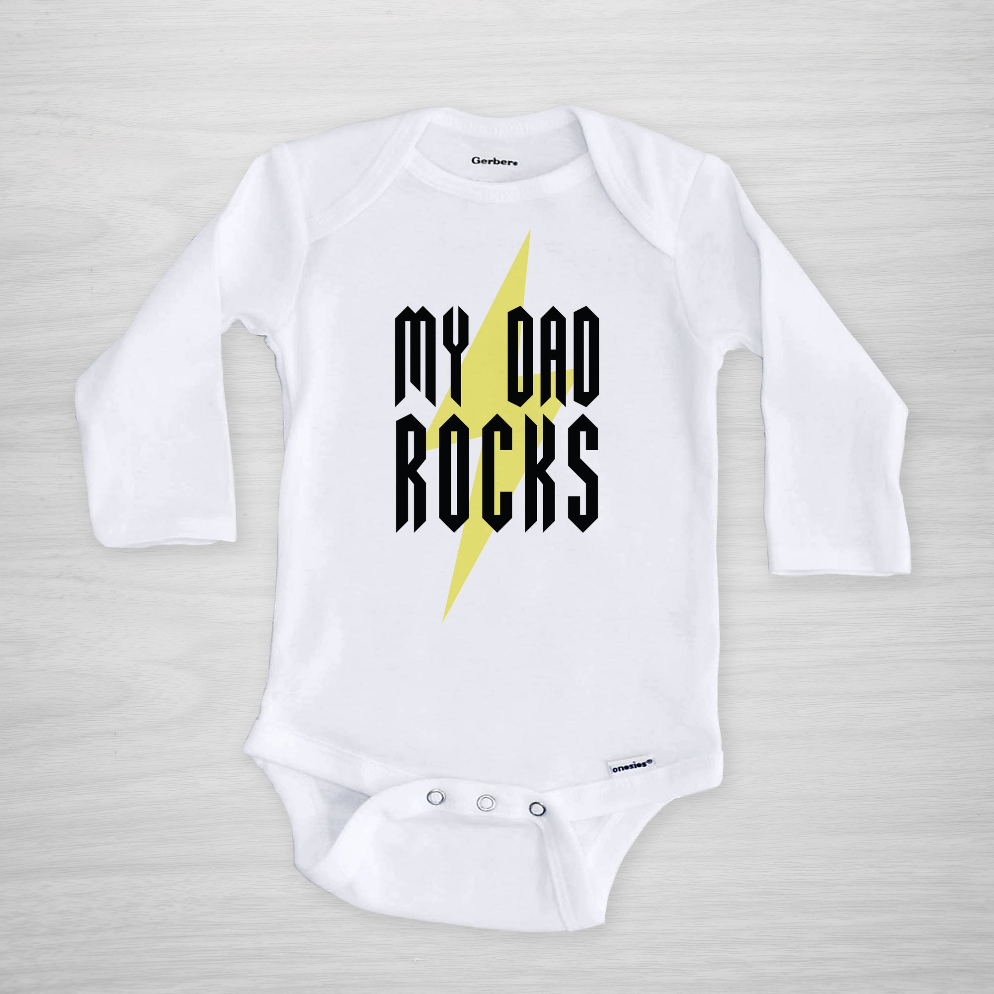My Dad Rocks onesie, perfect to celebrate your music loving dad on Father's Day, long sleeved