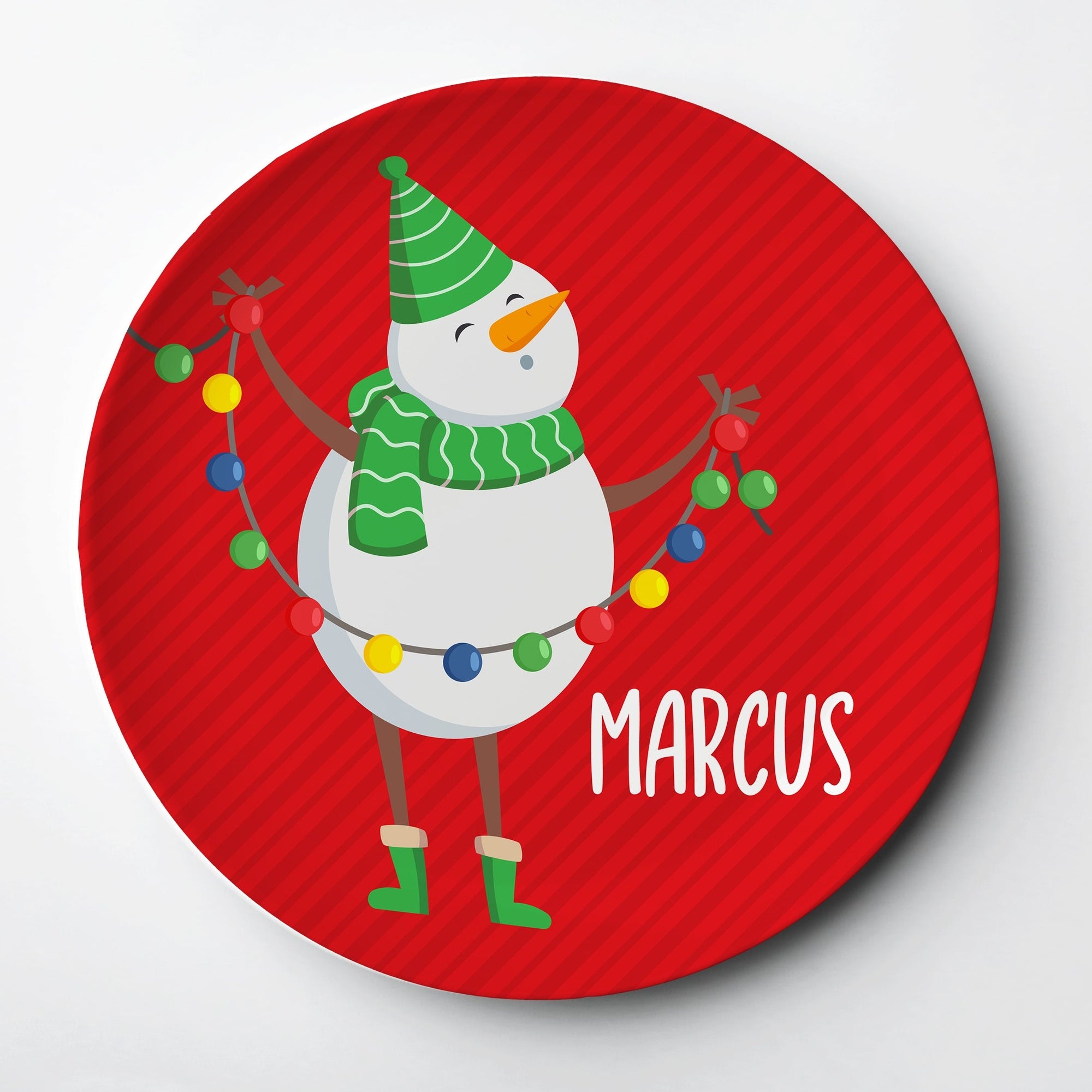 Snowman Personalized Christmas Plate, reusable, dishwasher and microwave safe