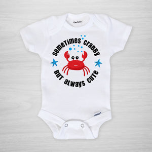 Our Sometimes Crabby Onesie is just the right pick for crabby cuties everywhere! This Gerber Onesie® is made with 100% cotton for softness and comfort and features a vibrant crab design with the phrase "Sometimes Crabby But Always Cute". Great for keeping your little one comfy and stylish! Short Sleeved