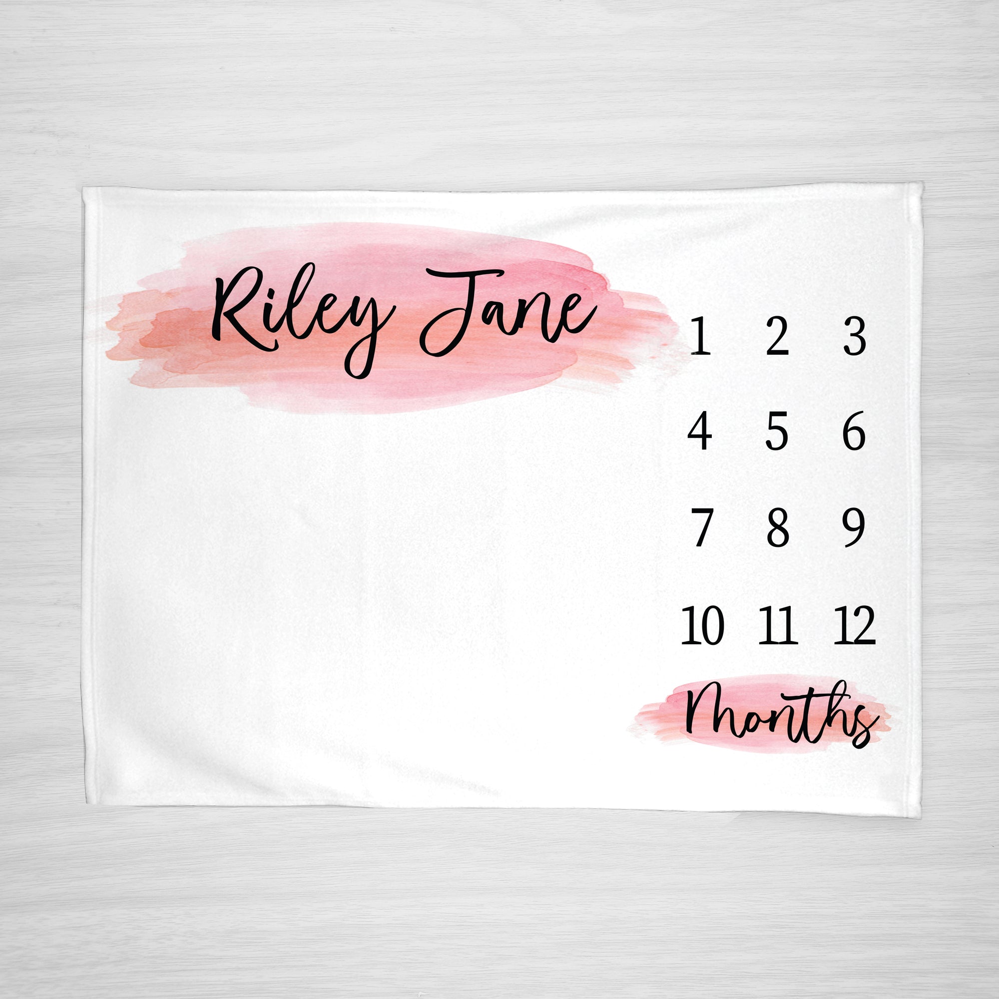 Pink Milestone Baby Blanket with watercolor design, super soft fleece, personalized with your baby's name
