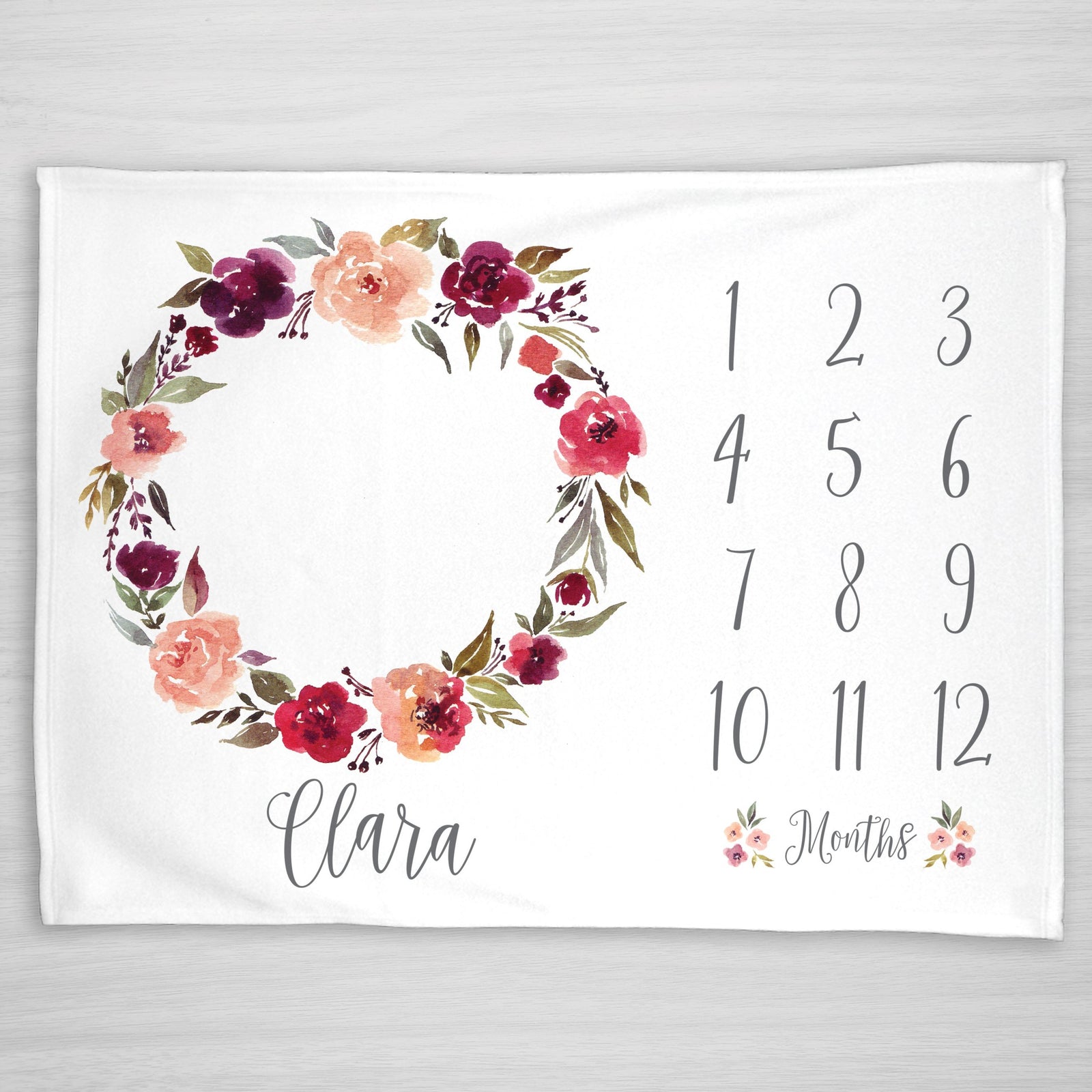 Watercolor Wreath Floral Girl Baby Milestone Blanket, PIpsy.com