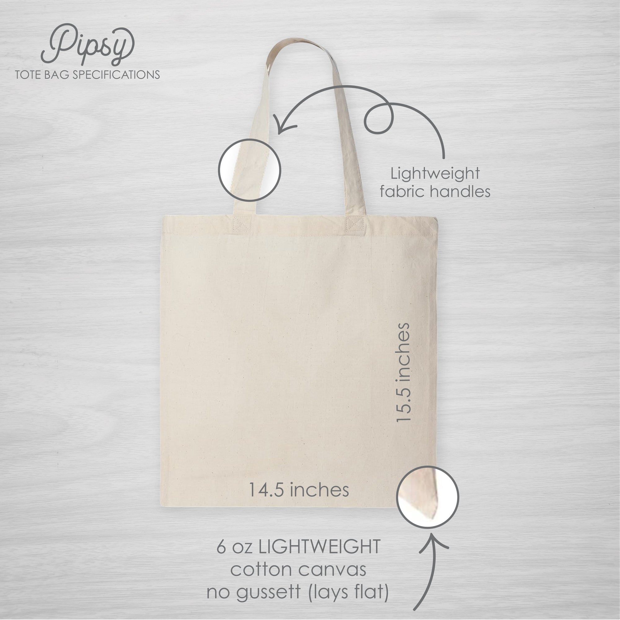 Pipsy Tote Bag Size and Specifications