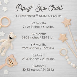 Pipsy Size Chart for genuine gerber onesies