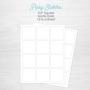 2.5" matte square stickers for party favors