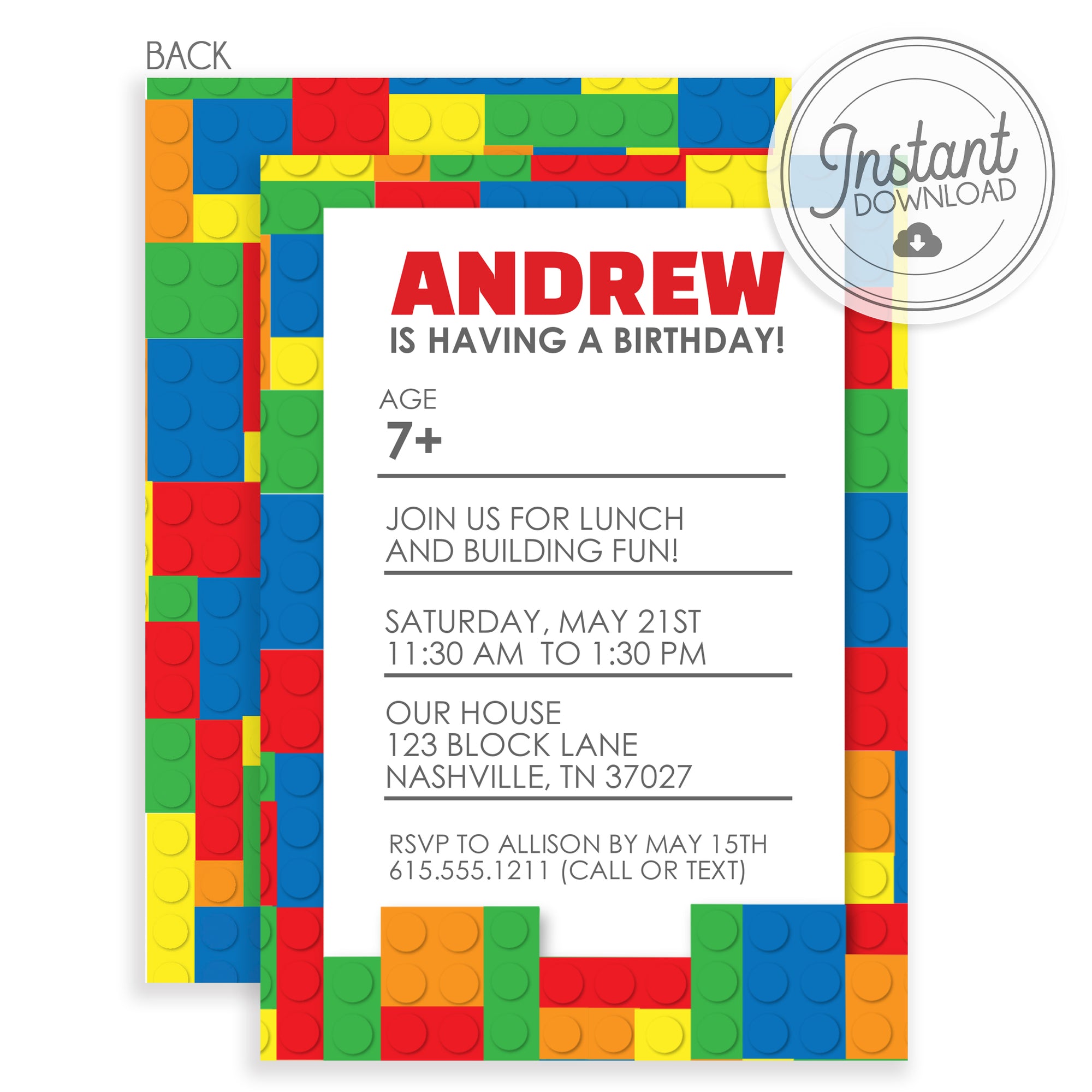 Building Block Birthday Invitations (DIY Printable)