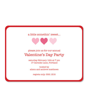 Valentine's Day Invitation, Printed on Heavy Cardstock, Design with 3 simple hearts, Pipsy.com (front view)