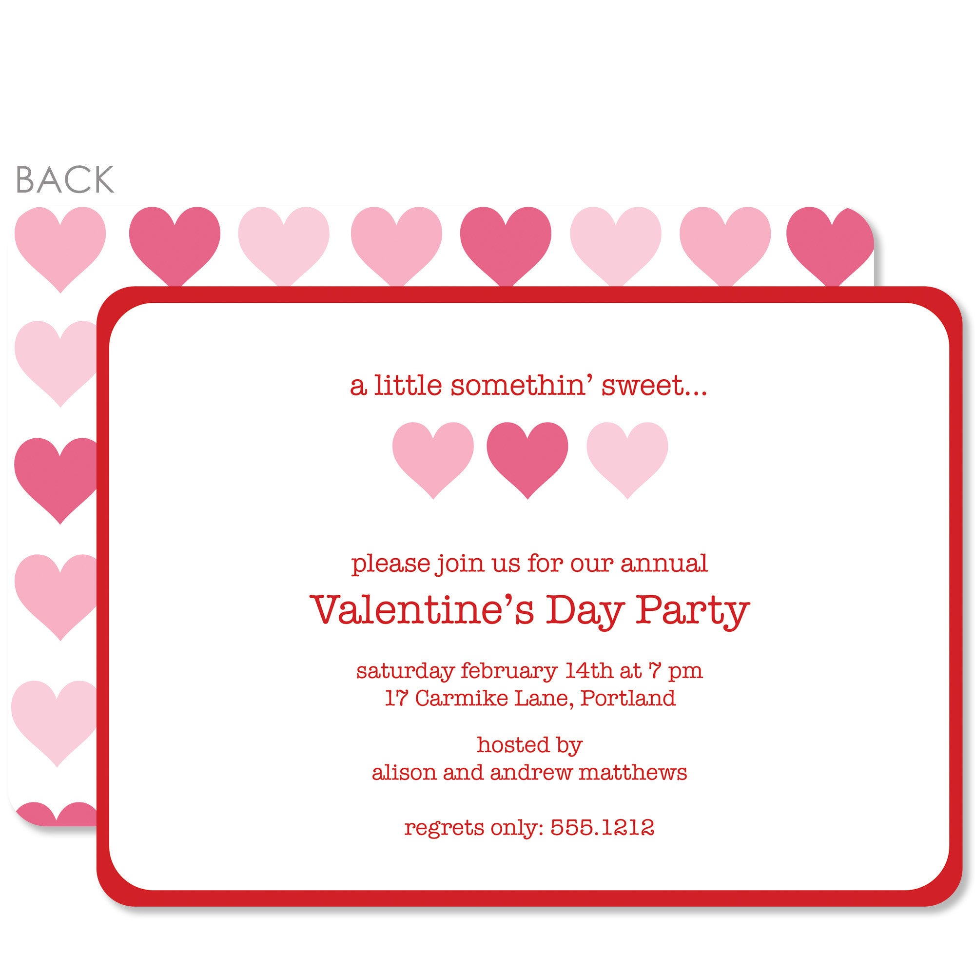 Valentine's Day Invitation, Printed on Heavy Cardstock, Design with 3 simple hearts, Pipsy.com