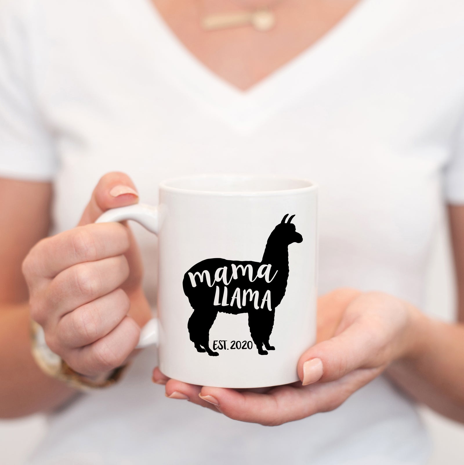 mama llama pregnancy announcement coffee mug, with custom date, PIPSY.COM