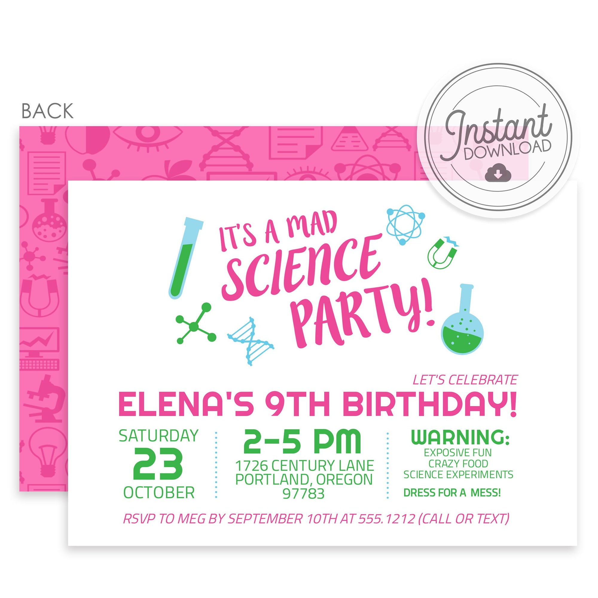 Science Birthday Party Invitation, Pink, PIPSY.COM