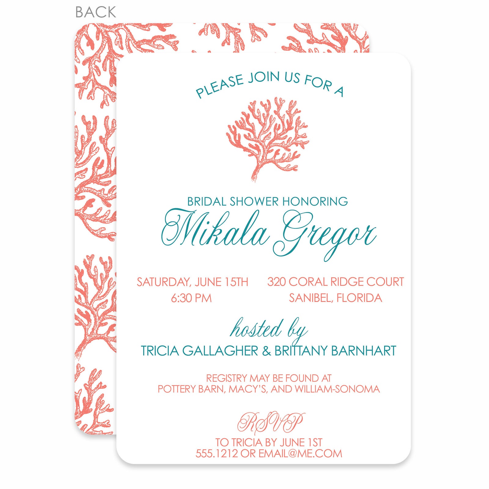 Coral Bridal Shower Invitation